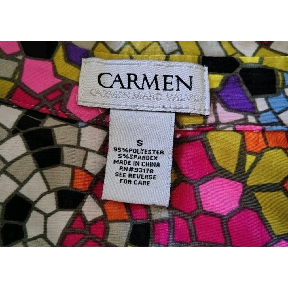 Carmen Marc Valvo Blouse Size S Stained Glass Pattern  French Cuff Metal Buttons - Picture 3 of 8